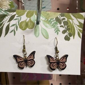 Butterfly Earrings with Pink and Black Design